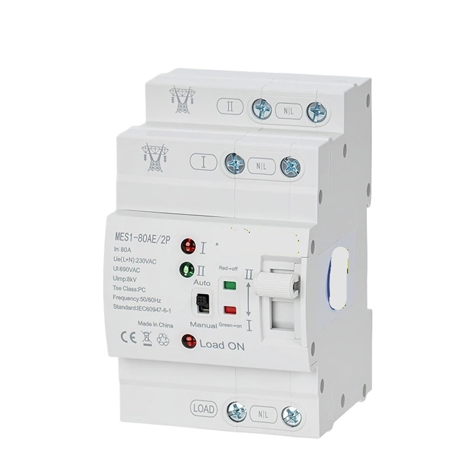 Interruptor de transferencia MES1-80AE 80A Doble potencia 220V, interruptores selectores eléctricos carril Din, disyuntor alimentación ininterrumpida(2)