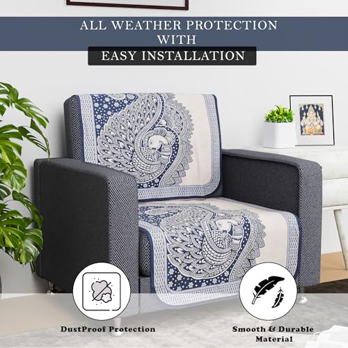 Image of Kuber Industries Sofa Cover | Net Single Seater Sofa Slip Cover Set | Couch Sofa Cover Set | Sofa Cover for Home | Sofa Slipcover Set | Sofa Cover for Living Room | Mor Digital-837 | Blue