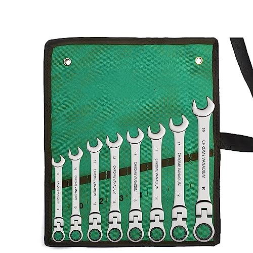 Llaves Fijas Llave de carraca combinada, con cabeza flexible, herramienta de carraca de doble propósito, juego de combinación de carraca. Herramientas de mano de coche Juego De Llaves Fijas(8pcs)
