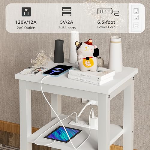 Image of VECELO Modern Nightstands with Charging Station,Side End Table Night Stand with Storage Shelf for Small Spaces, Bedroom,Living Room
