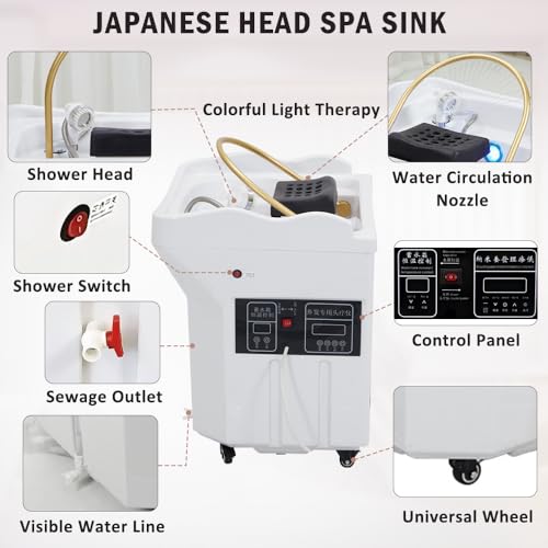 Head Spa Equipment Umywalka na szampon z cyrkulacją wody - duży zbiornik na wodę do mycia włosów, łóżka do masażu, fumigacji i terapii światłem