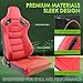 HYPER GLORY Universal Pairs of Racing Seat with Dual Sliders, PU Leather Front+Carbon Leather Back Reclinable Bucket Seat, Red w/LOGO-Flat Style