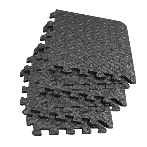 Tapis de sol en mousse noir à grain de feuille pour sport et enfants