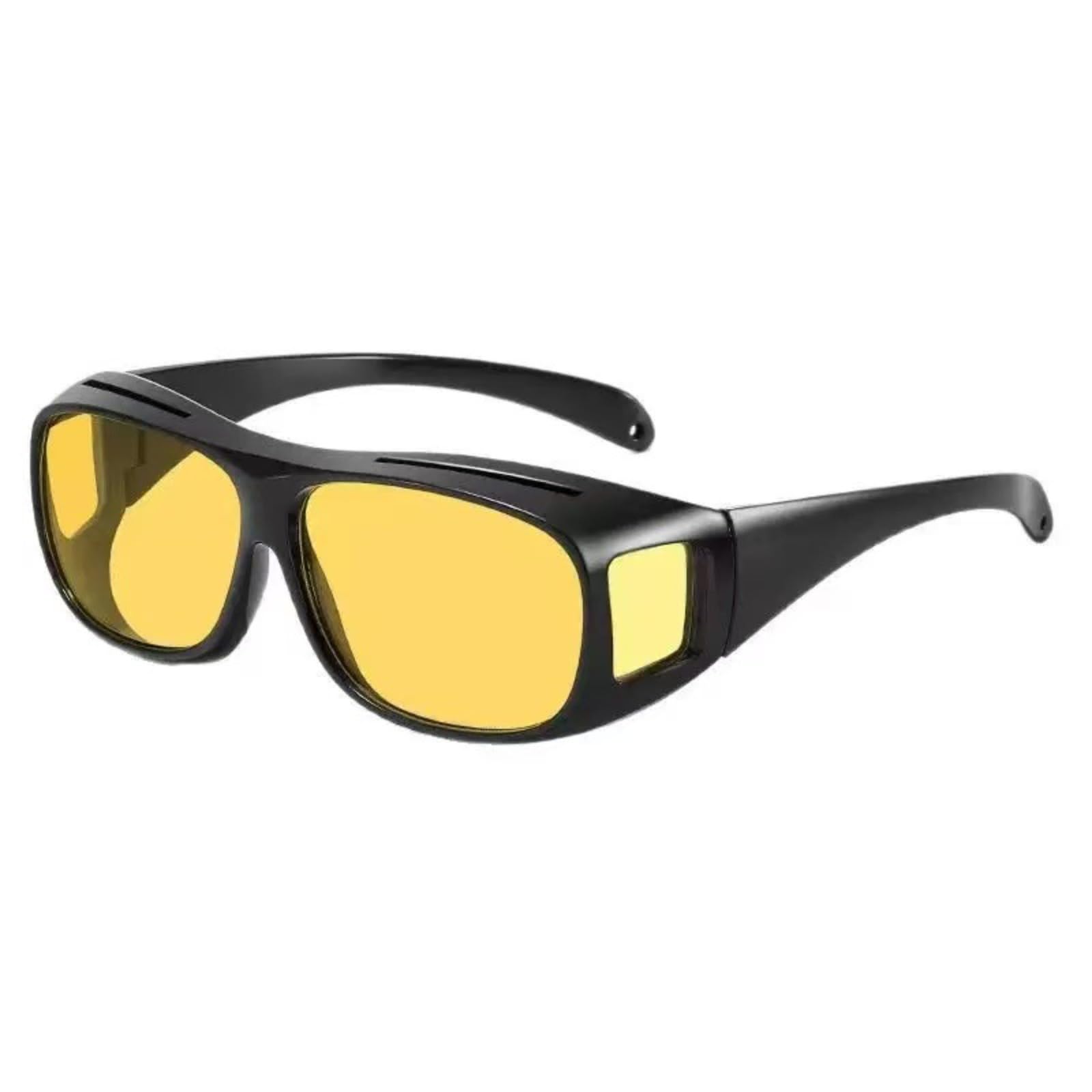Hoffmarkt GloVision Nachtsichtbrille – Polarisierte Überbrille mit gelben Gläsern, blendfrei für Autofahren, Angeln & Golf