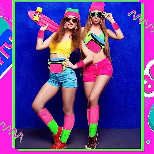 Yaomiao 80S 90S Women Neon Leg Warmers Set Neon Retro Fanny Pack Knit Leg Warmers Headband Wristband For Halloween Cosplay Neon Party thumb #5