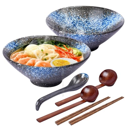 BBWELL Juego De 2 Cuencos de Ramen, Ramen Bowl de Cerámica de 1000ML,Cuencos de Cerámica,Ramen Bowl Japonés de Cocina de Sopa de Porcelana Ensaladeras Para Pho y Tazón de Sushi Para Lavavajillas
