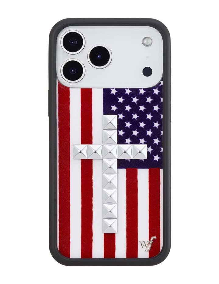 Image of Wildflower Cases - iPhone 17 Pro Max Compatible - Stud Cross American Flag