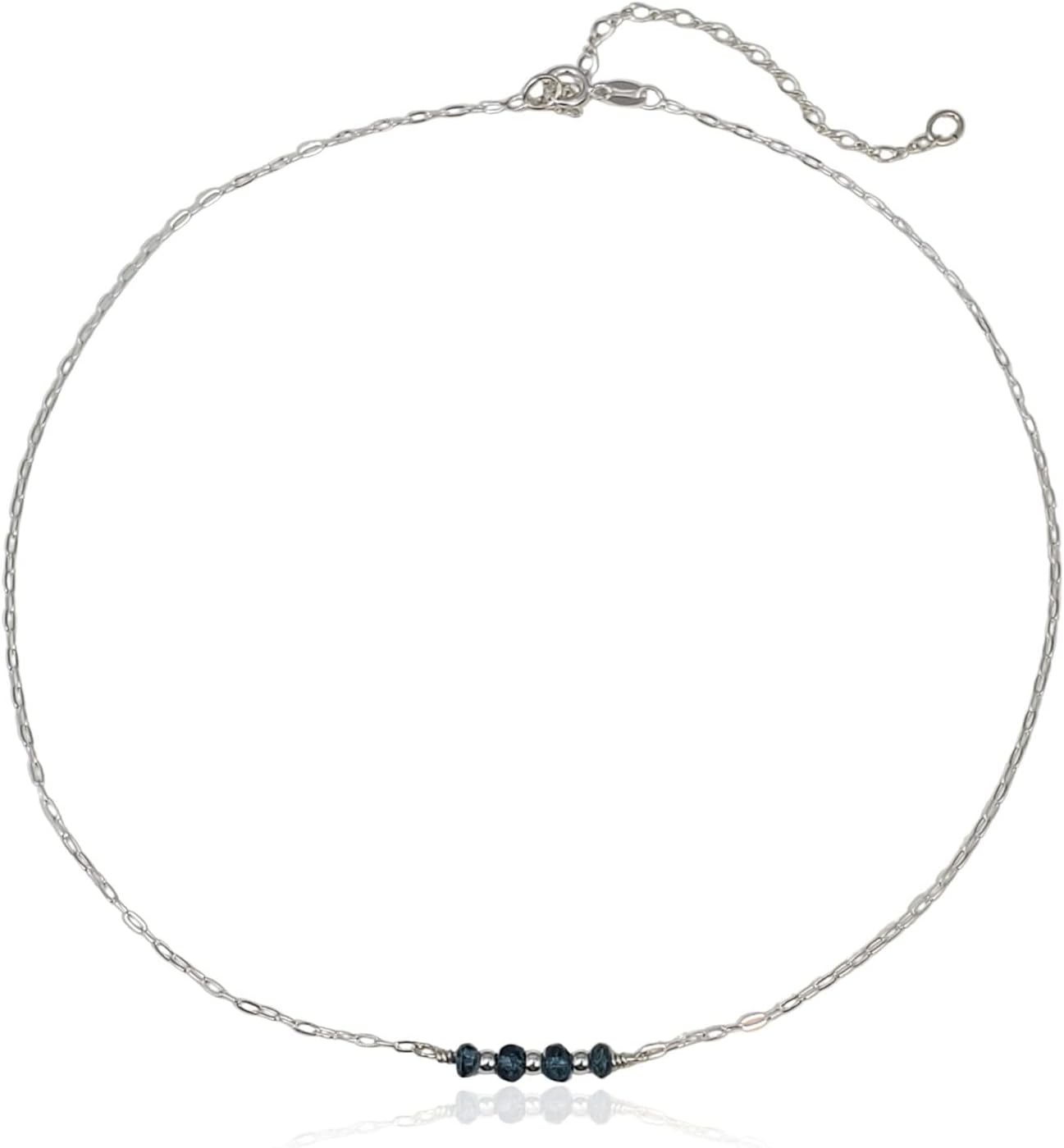 EnCharmed Sterling Silver London Blue Topaz Delicate Choker, Handmade Minimal Dainty Gemstone Necklace, Adjustable Length 14-17 Inches, December Birthstone