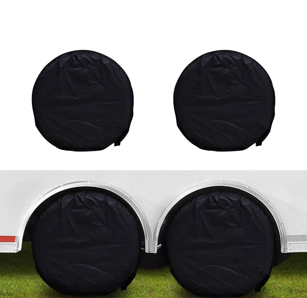 NEVERLAND Set of 4 Tire Covers,Denim Oxford Cloth Sun RV Trailer Tire Protectors, Fit 27" to 29" Truck Camper Van Auto Car Tires Diameter Black