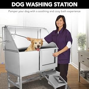 Towallmark Dog Grooming Tub, 50" L Pet Wash Station, Professional Stainless Steel Pet Grooming Tub with Ramp, Faucet, Sprayer, and Drain Kit Towallmark Dog Grooming Tub 50 L Pet Wash Station Professional Stainless Steel Pet Grooming Tub with Ramp Faucet Sprayer and Drain Kit