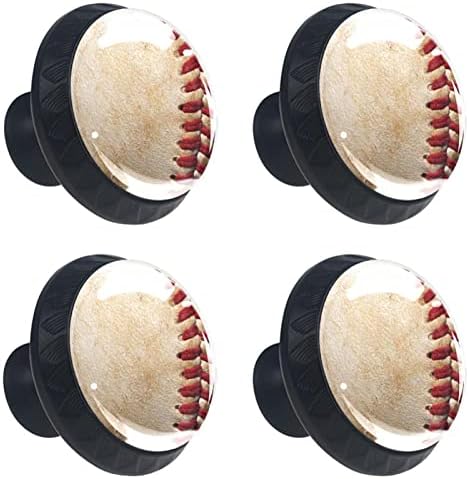 4 Pieces Set Cabinets Hardware Round Furniture Knobs Vintage Baseball Sport Leather,Drawer Dresser Cupboard Wardrobe Pulls Handles for Home Kitchen