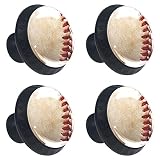 4 Pieces Set Cabinets Hardware Round Furniture Knobs Vintage Baseball Sport Leather,Drawer Dresser C