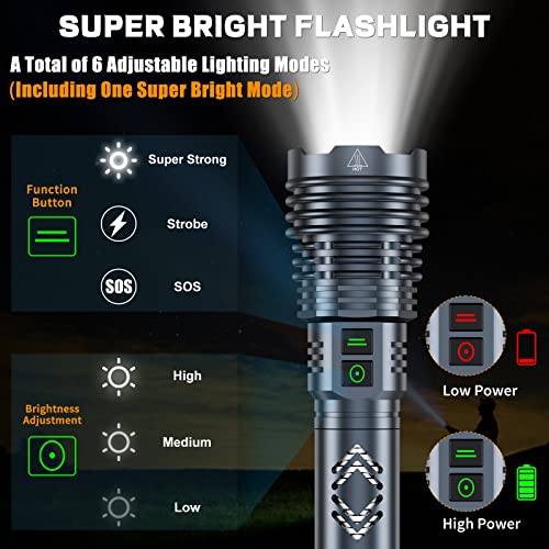Baibian XHP160-06 Rechargeable Flashlights 1500000 High Lumens,Super Bright Led Flashlight,Tactical Powerful Waterproof Handheld Flashlights thumb #3