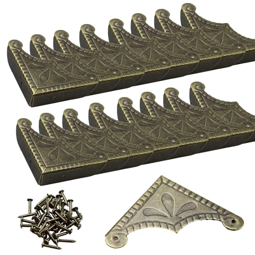 Image of 24Pcs Decorative Metal Box Corner Guard Protectors, 2.2 inch x 2.2 inch Antique Bronze Edge Covers for Furniture, Jewelry Boxes, Cabinets
