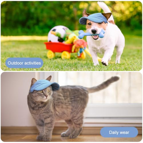 Riisoyu Hunde Baseballmütze, Verstellbar Hundecap mit Ohrlöchern Hunde Sonnenhut Sommer Reise Hut Hund Katze Outdoor Sunbonnet für kleine, mittlere und große Hunde, Blau
