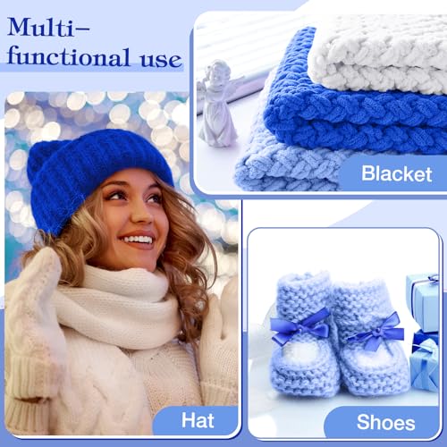 Image of Threlaco 6 Pack Finger Loops Yarn Bulk Soft Chunky Yarn 600 G / 6 Skeins for Mothers Day Beginners Knitting No Needles or Hooks(White, Light Blue, Dark Blue)