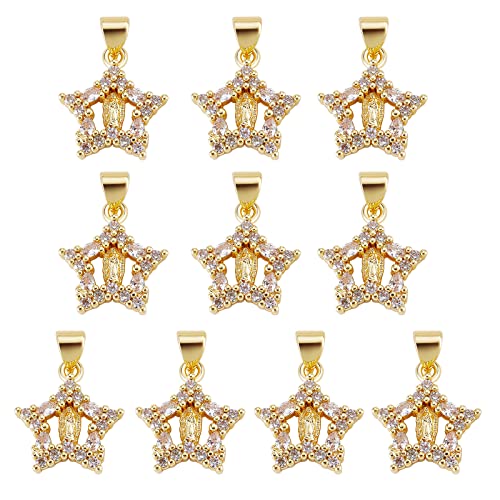 COGCHARGER 10 colgantes de estrella con estrella de la Virgen María, circonita cúbica, colgante chapado de larga duración para joyas, collares, aretes, manualidades