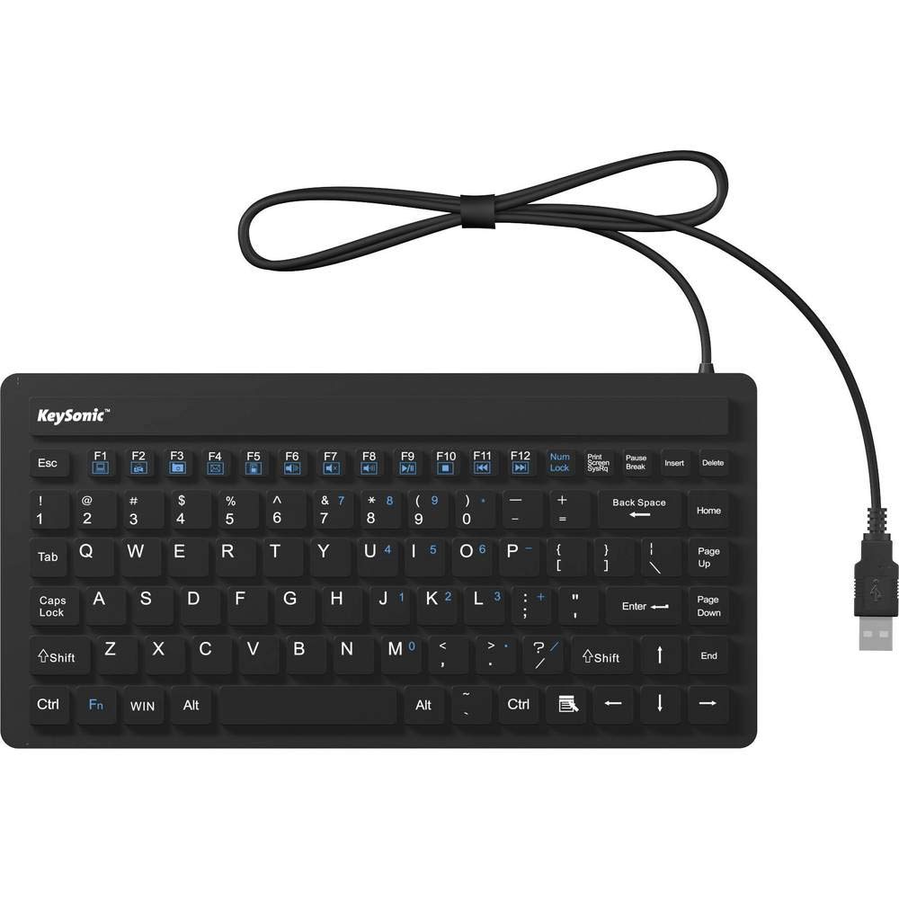 Keysonic 1873508 28113 KSK-3230IN klawiatura USB US-angielska, QWERTY czarna silikonowa membrana, wodoodporna (IPX7)