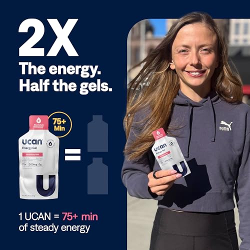 Image of UCAN Edge Energy Gel Shots, Strawberry Kiwi + Electrolytes (12, 2 Ounce Packets) for Running, Training, Workouts, Fitness, Cycling, Crossfit | Sugar-Free, Vegan, & Keto Friendly Energy