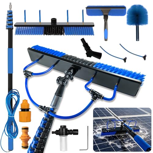 5-24 FT Solar Panel Cleaning Kit Water Fed Pole Window Cleaning with Soap Dispenser Window Washing Kit with Extension Pole Squeegee and Cobweb Dusters for Windows Solar Panels and Exterior Walls