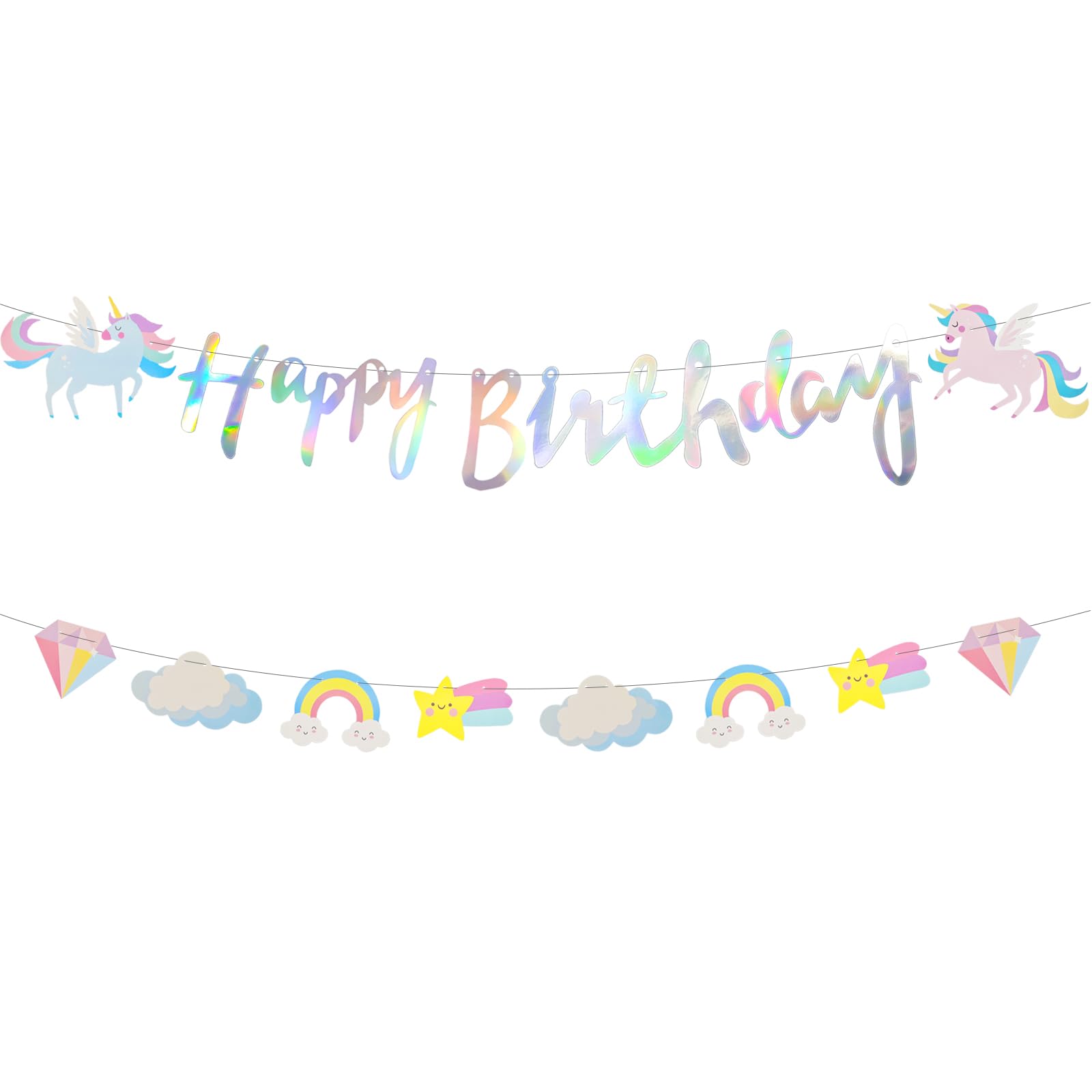 Unicorn Birthday Banner - Unicorn Theme Happy Birthday Decorations with Stars, Rainbows, Diamonds, Clouds - Unicorn Party Supplies & Favors decor for Girls