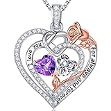 Iefil Gifts for Wife - Anniversary Ideas Gifts for Women Wife Her, Rose Heart Birthstone Necklace |...