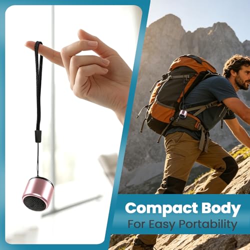 Image of Best Mini Portable Bluetooth Speaker with HD Sound & Bass I Smallest Wireless Bluetooth Speakers for Phone /PC /Tablet I Photo Selfie Button Answer Phone Calls I Cute Tiny Speaker (Rose Gold)