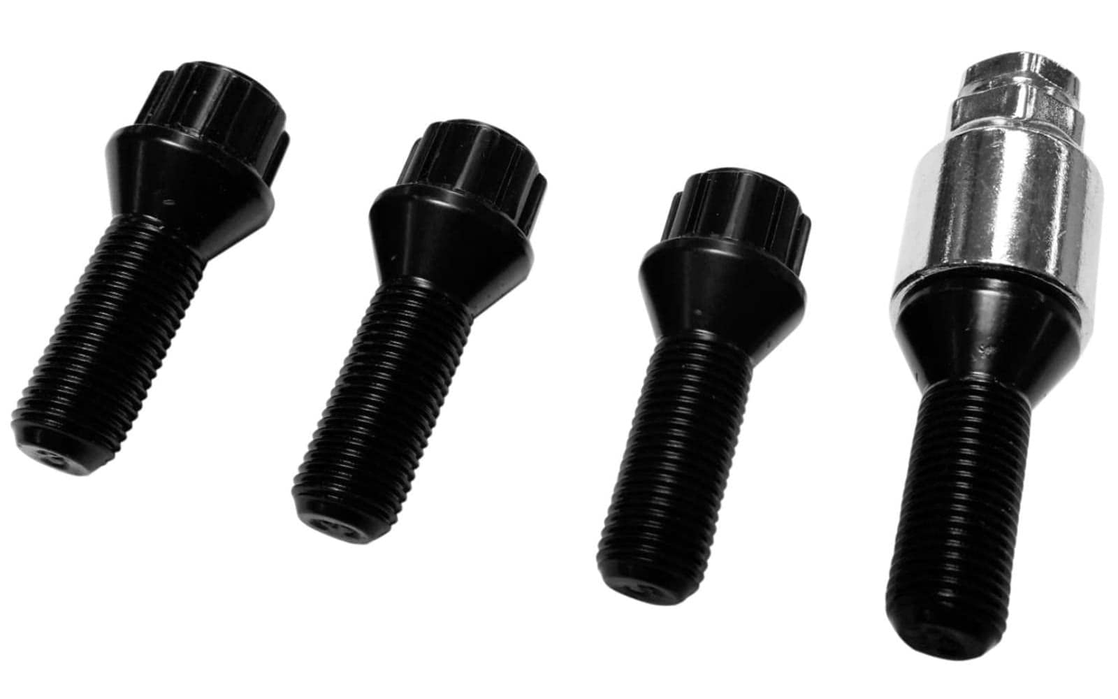 Lot de 4 écrous de jante M14 x 1,5 x 35 mm - Cône 60° - 4 serrures de jante noires - Sécurité anti-vol - Protection contre le vol