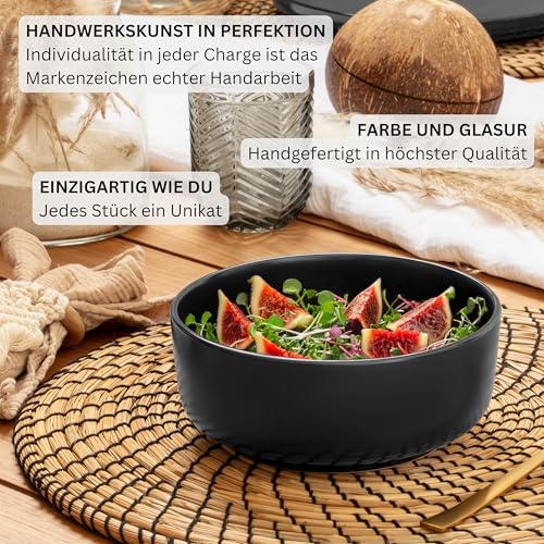 SÄNGER Madeira | Steingut Geschirr Set 18 tlg, Teller Set 6 Personen, Geschirrset 6x Speiseteller 6x Müslischalen 6x Dessertteller, Tafelservice schwarz kratzfest, Essgeschirr matt | VALUE COLLECTION