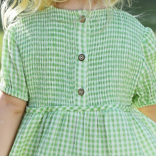 Gingham Toddler Girls Dress Muslin Cotton Girls Smocked Dress Puff Sleeve Summer Casual Little Girls Dresses4