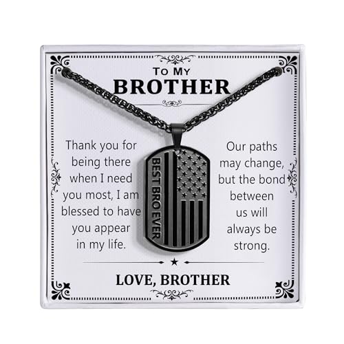 HEYOLL Gifts for Brother from Bro, To My Brother Dog Tag Necklace Best Brothers Ever American Flag...