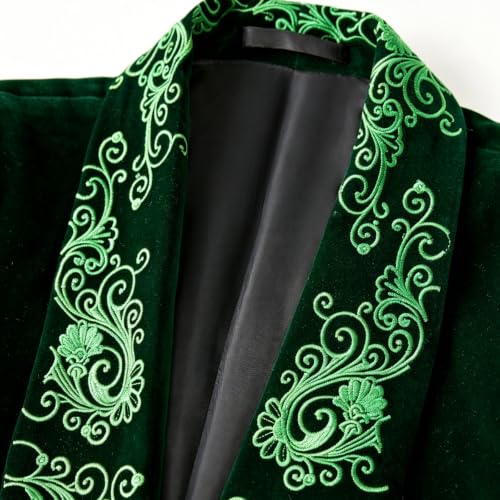 DAMANGUAN Men's Velvet Blazer, Gold Embroidered Suit Jacket, Black Tuxedo for Wedding Party Prom (US, Alpha, Small, Regular, Regular, Dark Green) - image 5
