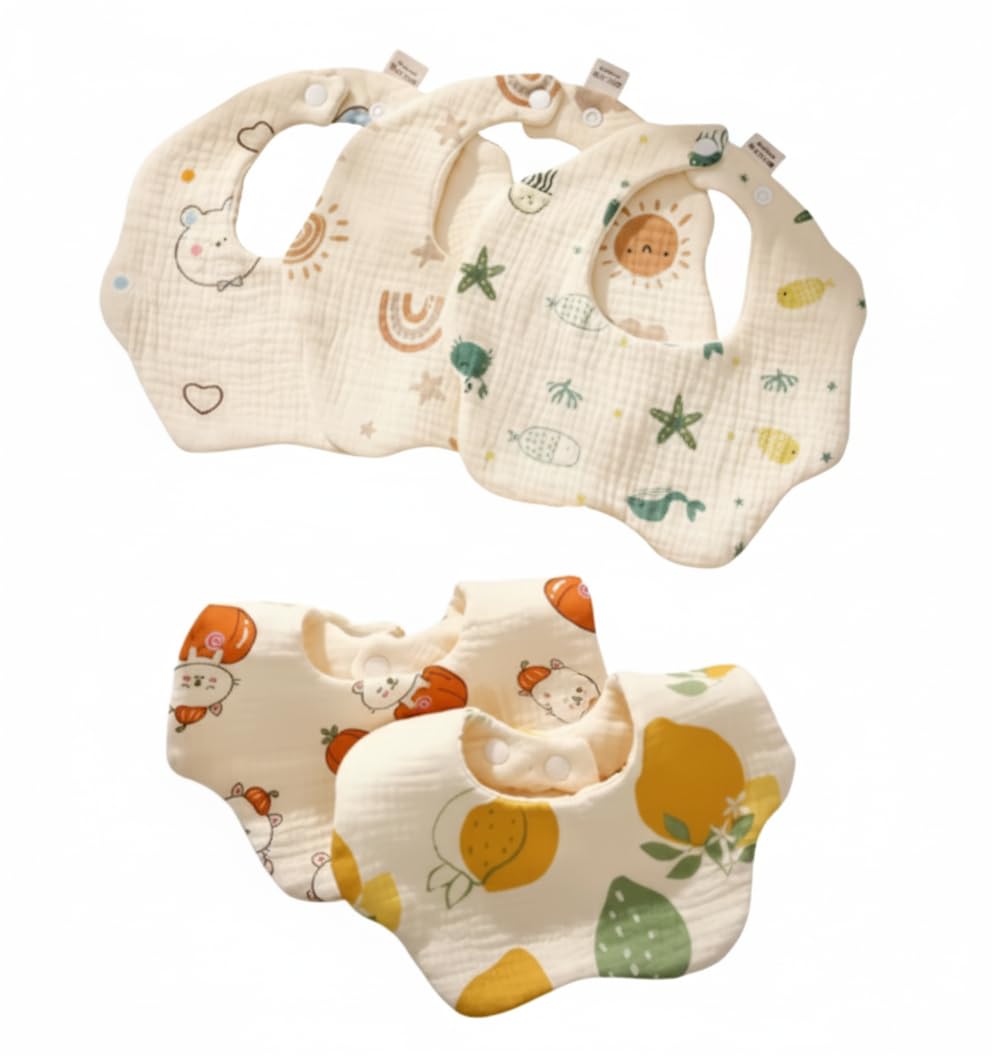 MINI MAVIN Baby Bibs 6 Layer 100% Organic Cotton, Muslin Cloth Apron for Newborns & Toddlers, Soft Washable Feeding Napkin, Neck Bibs for Boys & Girls, Infant Kids School Eating Bib, Baby Essentials