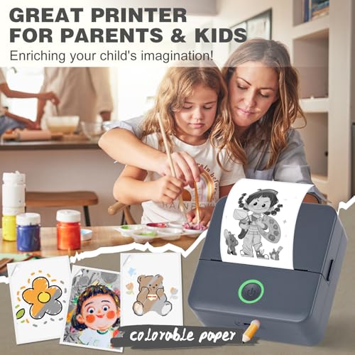 Image of cudinham Print Pods Mini Printer, Sticker Printer with 10 Rolls Thermal Printing Paper, Inkless Pocket Printpod for Phone, Impresora Portatil for Notes, DIY, Compatible with iOS & Android (Grey)