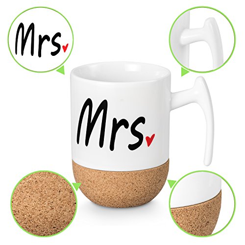 Zi-Rui Novelty Mr And Mrs Mugs Set,Wedding Gifts For Couple, Engagement Bridal Shower Gift Unique Anniversary Married Couple Gift,Great Valentine Christmas Gift,Cork Bottom Design Ceramic Cups 10.5Oz #TOP2