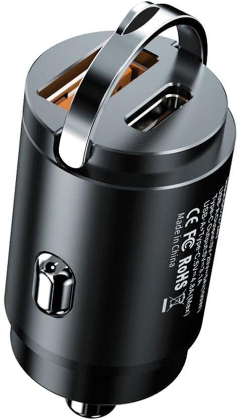 PD 30W+QC 3.0 Super Charging Aluminum Alloy Mini Pull Ring Car Charger, Multi-Function Dual Port USB + Type-C Fast Charging Car Charger Adapter, Stable Match, Fast and Efficient Charging