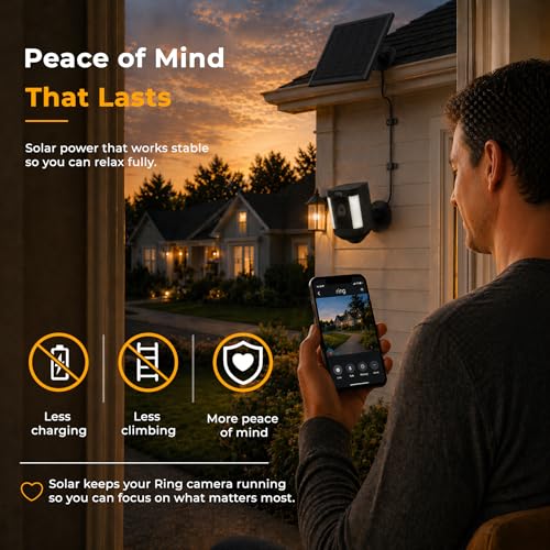 Image of 8W Solar Panel for Ring Camera, Solar Panel Charger Compatible with Ring Stick Up Cam Battery, Spotlight Cam Battery, Includes Barrel Plug to USB-C Adapter, IP65 Waterproof, 10ft Cable(4-Pack, Black)