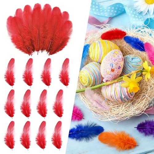 THARAHT Craft Rooster Feathers 300pcs 3-5inch for Kindergarten DIY Crafts Wedding Home Party Dream Catcher Supplies Decorations Feathers Red