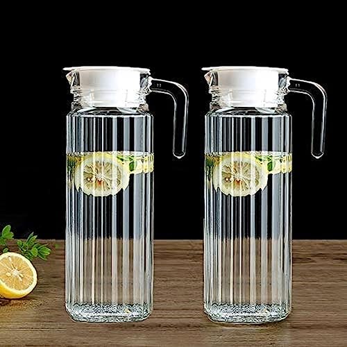 Image of Glass jug with lid 1100 ML || Set of 2 || Glass Water jug with lid || jug for Water || Juice jug || jug for hot Cold Water || Milk and Juice Beverage Carafes(Lining)