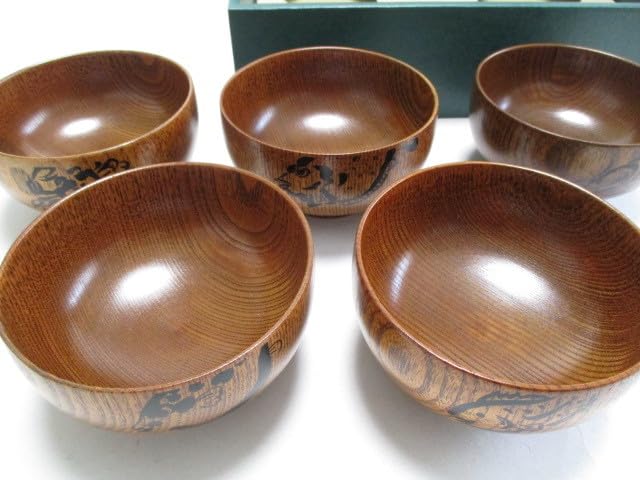 Amazon.co.jp: 漆器 椀 5個 天然木 漆塗装 汁椀 吸い物椀 箸付き 道場
