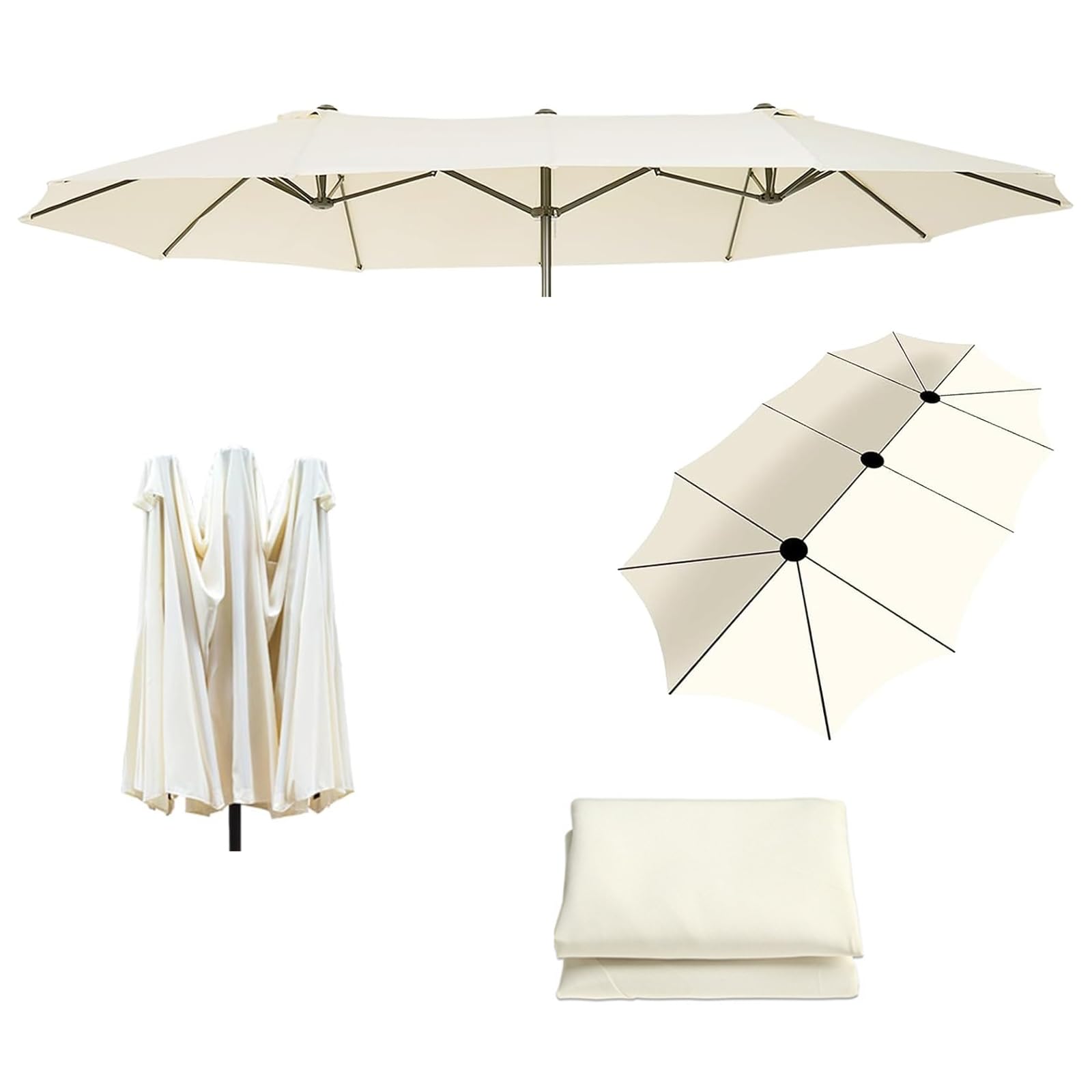 Grand Parasol De Jardin Exterieur,Parasol Rectangulaire,Grand Parasol,Parasol Double Pente Parasol Déporté Inclinable Pour,Piscine,Terrasse, Balcon Parasol(Seulement Le Tissu Parapluie)