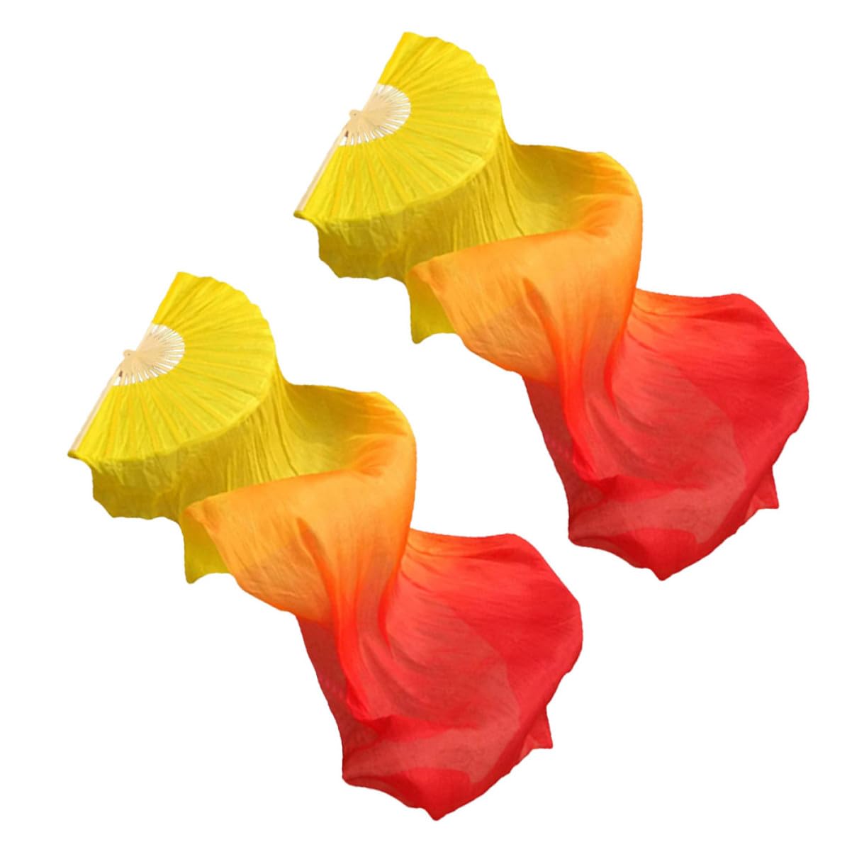 Adorainbow 2Pcs Folding Dance Fans Long Veil Wooden Frame Faux Silk