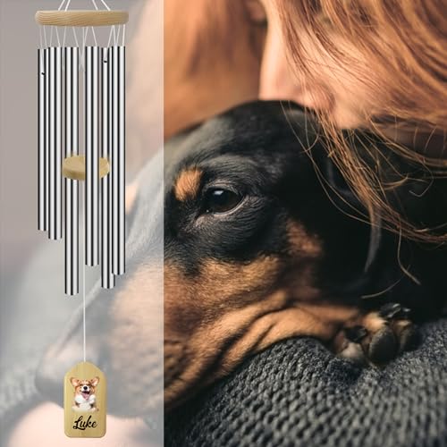 Image of ASTARIN Personalized Pet Memorial Wind Chime, Pet Remembrance Gift to Honor and Remember a Dog, Cat, or Other Pet, Premium Customized Metal Wind Chime, Black