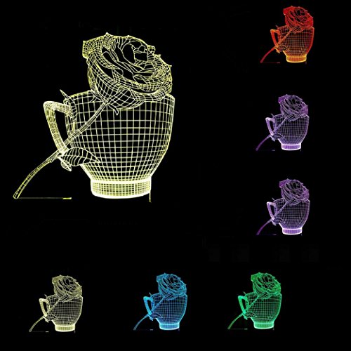 Lámpara LED 3D Copa Rosa elimina el miedo a la oscuridad con luz nocturna acrílica de 7 colores