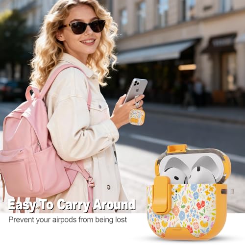 Image of for AirPods 4 Case with Secure Lock Clip in Phone Stand,Floral Girly Style Protective Cover with Cleaning Kit and Carabiner for Apple iPod 4 Generation (Sunshine Petals)