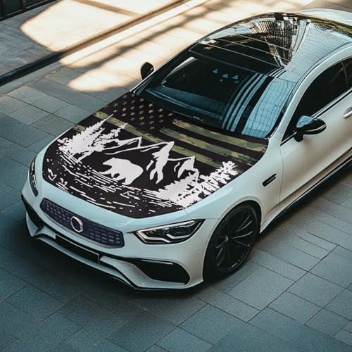 Image of Renewold Car Hood Cover Wrap Auto Hood Protector Decoration Outdoor Hood Blanket Exterior Car Accessories Elastic for Family Friend Mountain Bear Print for Spring Summer Fall Winter