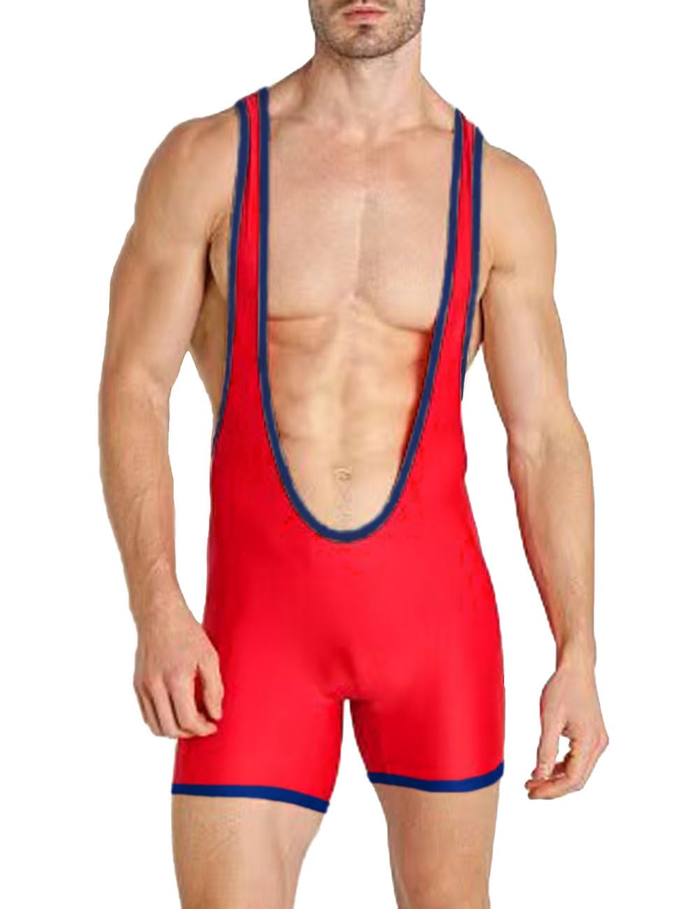 DLSMDOUS Men's Wrestling Singlets Sleeveless Athletic Supporters Wrestling Uniform Sports Bodysuit Jumpsuits for Fun 4325 Red S