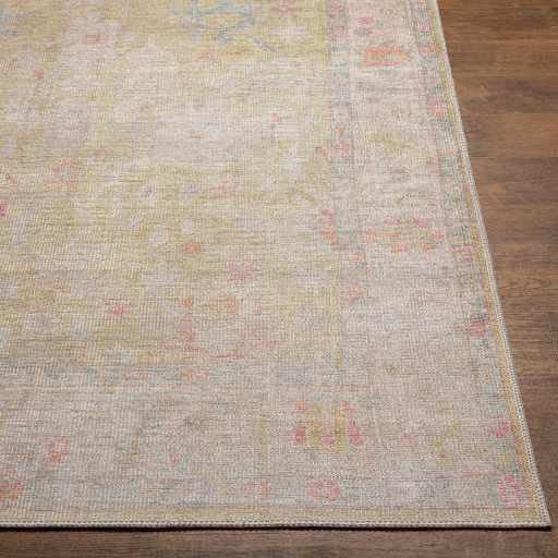 Image of Hauteloom Zinnia Vintage Distressed Faded Area Rug - Oriental Bohemian Turkish Floral Carpet - Machine Washable Rug - Stain Resistant - Pet Friendly - Pink, Green, Blue - 5'3 inch x 7' (5x7)