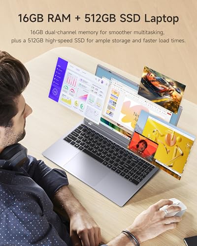 Image of 15.6 Inch Laptop Computer, 16GB RAM 512GB SSD, Pentium Gold 6500Y, FHD IPS Display, Student Laptop for Work & Study, WiFi 5, Bluetooth 5.0, HDMI, Type-C