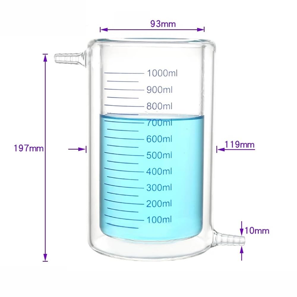 Dwuwarstwowa zlewka reaktora fotokatalitycznego o wysokiej zawartości szkła borokrzemowego - 1 szt. Grubościenne szkło laboratoryjne z płaszczem(1000ml)